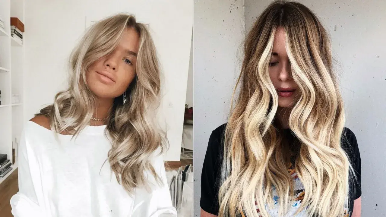 Dwie kobiety z falowanymi, blond włosami do ramion. Jedna ma jaśniejsze pasemka, druga ciemniejsze.