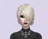 Blond, postrzępiona emo fryzura, czarna szminka, kolczyk w nosie i mocny makijaż oczu.