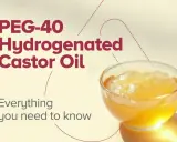 Szklana miseczka z żółtym żelem i napisem "PEG-40 Hydrogenated Castor Oil".