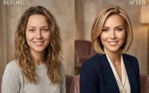 Metamorfoza: od naturalnych fal do eleganckiej fryzury bob z pazurkami. Nowy wizerunek dodaje pewności siebie i profesjonalizmu.