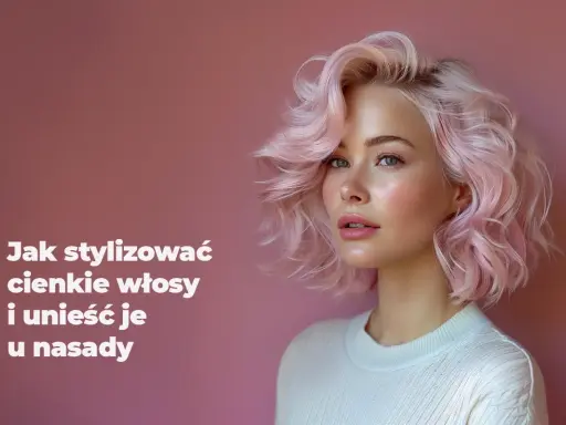 Kobieta z różowymi, puszystymi włosami. Użyj pianki unoszącej włosy u nasady, by uzyskać taki efekt.