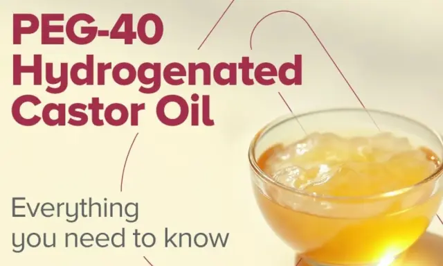 Szklana miseczka z żółtym żelem i napisem "PEG-40 Hydrogenated Castor Oil".